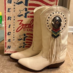 White Zodiac Boots with Beading